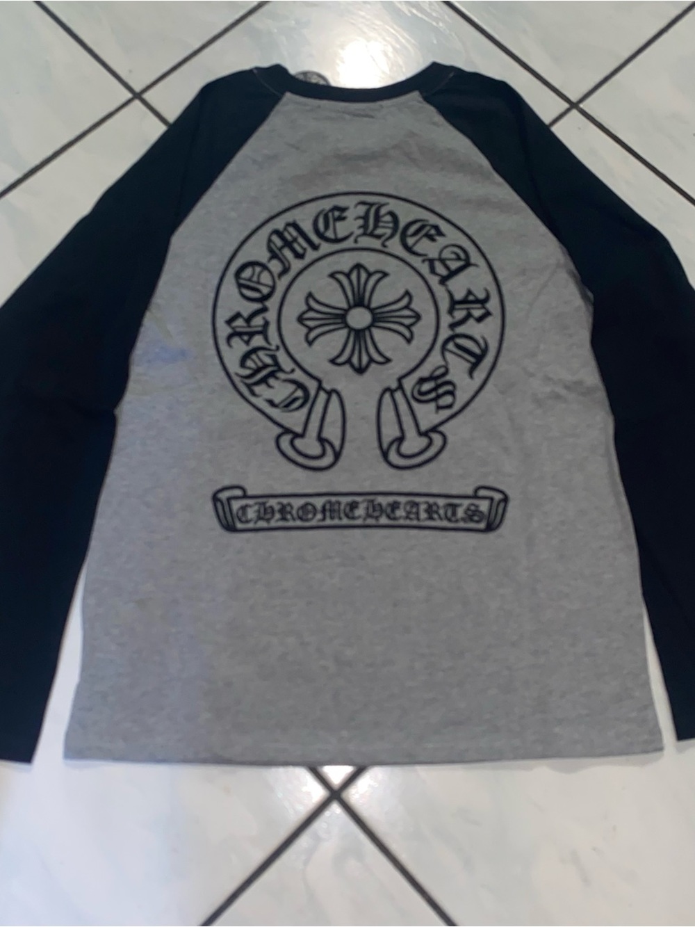 Chrome Hearts Kids Long Sleeve Raglan Tee in Gray and Black